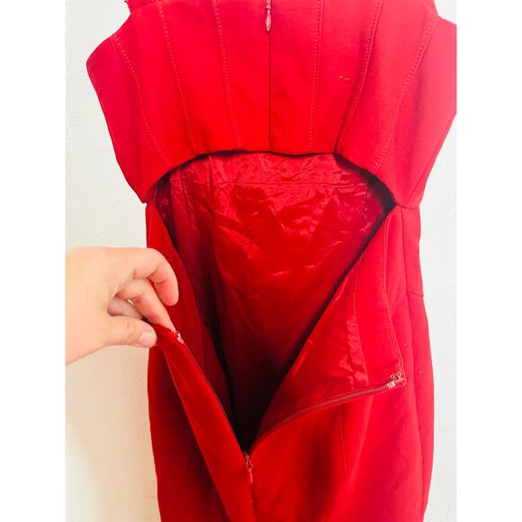 CINQ A SEPT Red Square Neck Back Cutouts Sleeveless Dakota Midi Dress size 4 - Picture 5 of 16